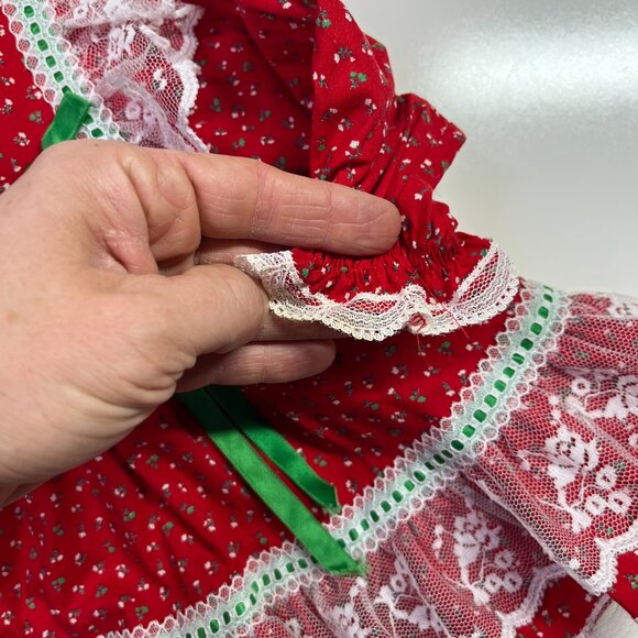 Vintage Bryan Size 12M Frilly Red Dress Lace Green Trim - Picture 9 of 11